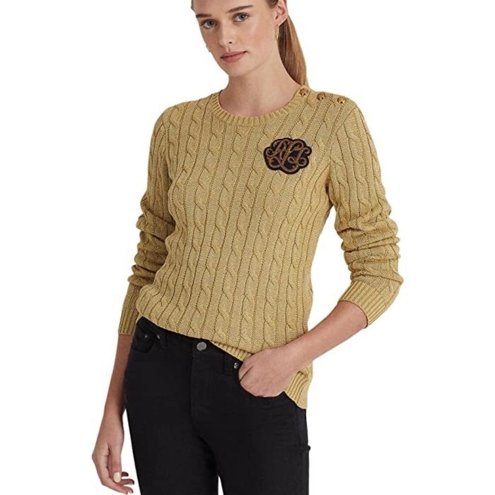 LAUREN Ralph Lauren Gold Metallic Button Cable Sweater
VV16